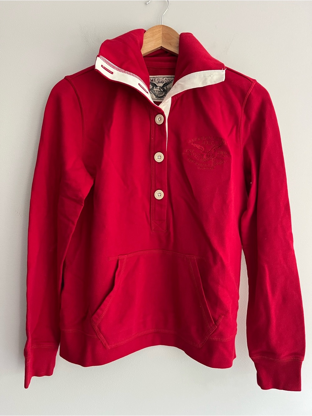 American Living Red Button Up Collar Pullover Medium
